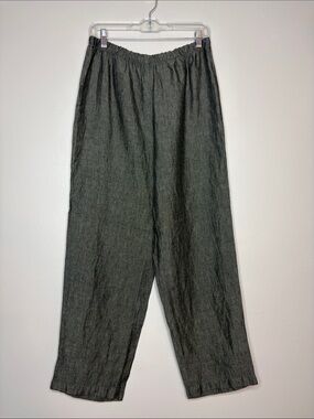 Eileen Fisher Irish Linen Pull-On Wide Leg Pants Gray MP